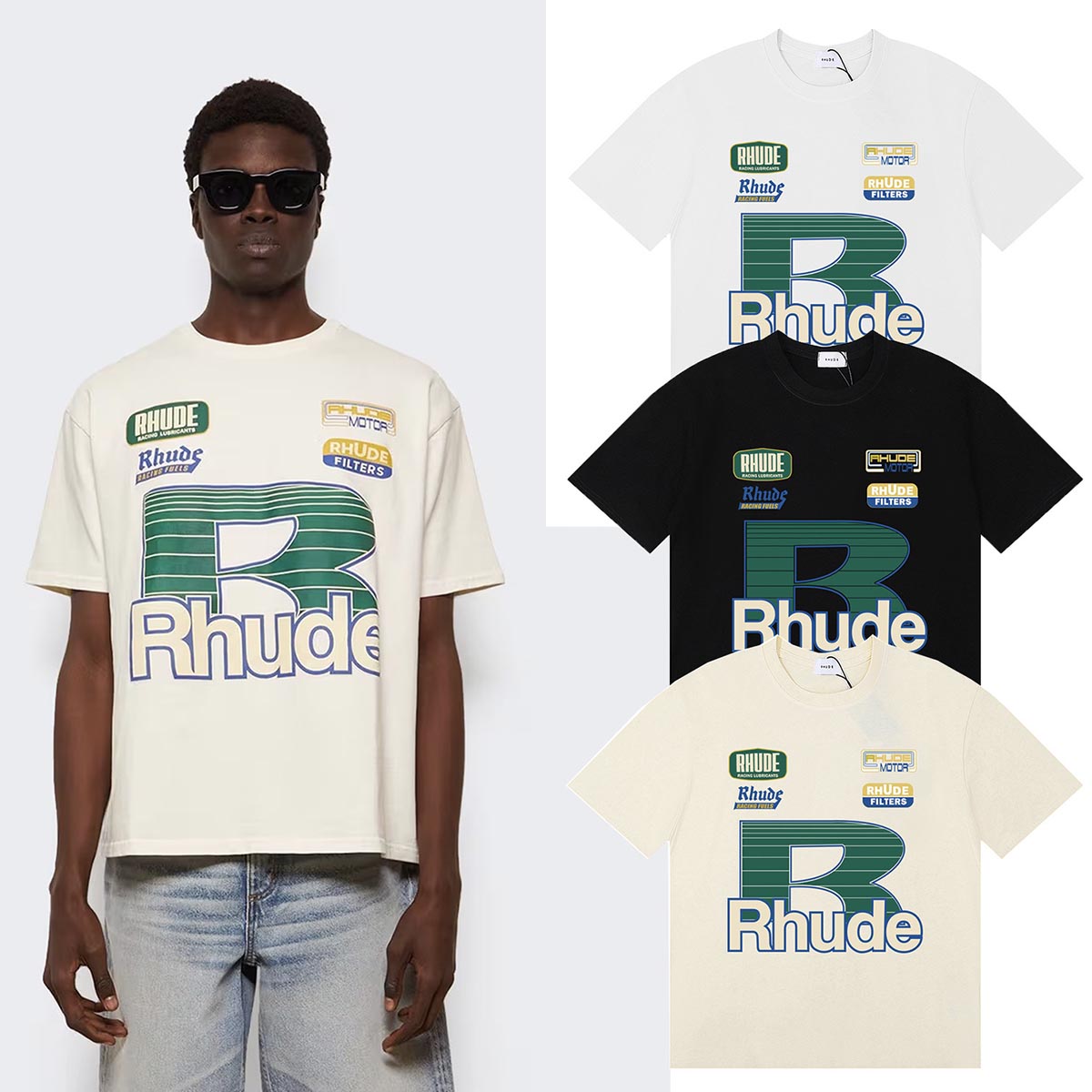 Rhude T-shirts Graffiti Printing Cotton Casual Short Sleeve Men and Women