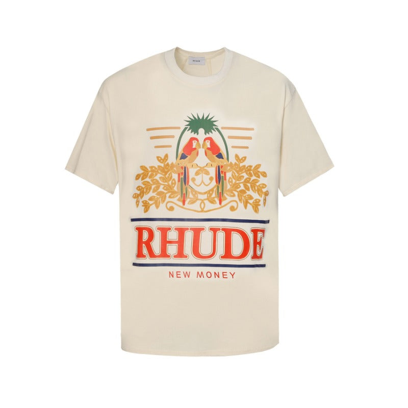 Rhude T-shirt Parrot Wheat Ear Letter Print Short Sleeve T-shirt