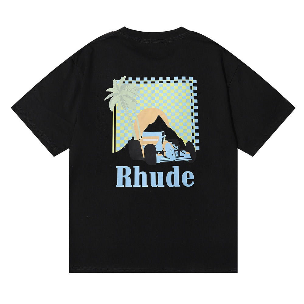 Rhude T-shirt Sunset Coconut Racing Printed Short Sleeve T-shirt