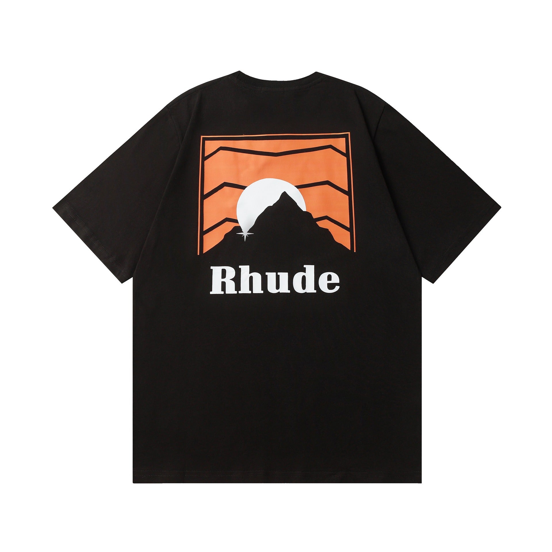 Rhude T-shirt Striped Sunset Snow Mountain Print Short Sleeve T-shirt