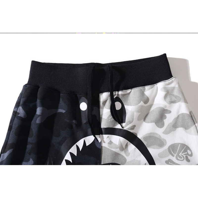 Bathing Ape Shorts Black and White Color Matching Cotton Terry Trendy Men's Shorts