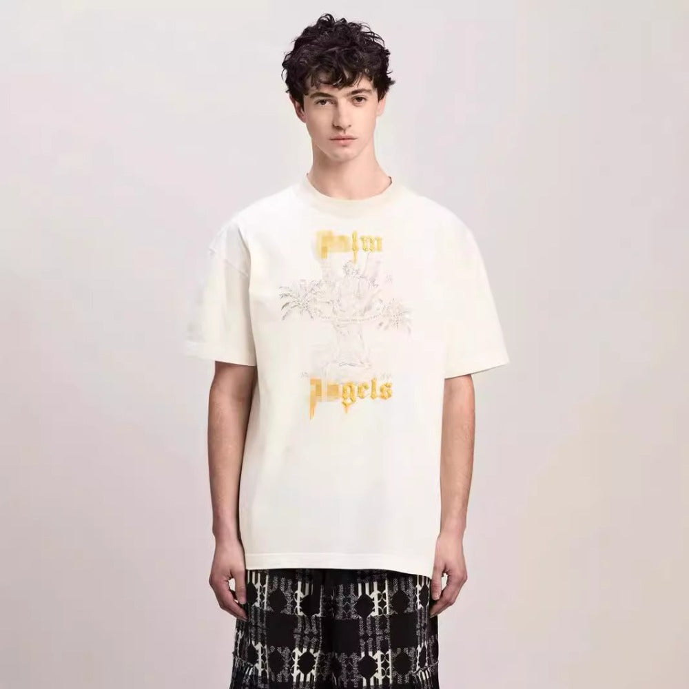 Palm Angels T-shirt Vintage Statue Stream Lacquer Foam Letter Short Sleeve T-shirt