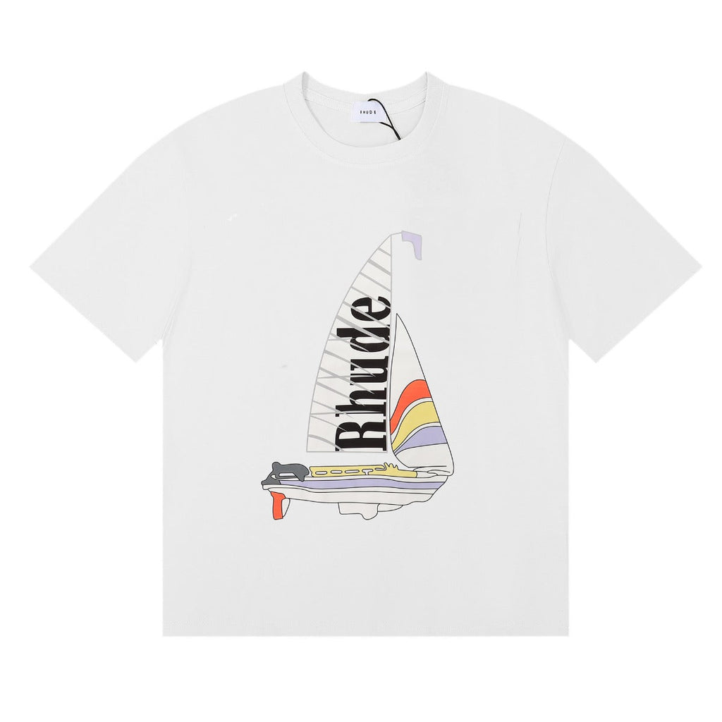 Rhude T-shirt Alphabet Coconut Racing Pattern Short Sleeve T-shirt