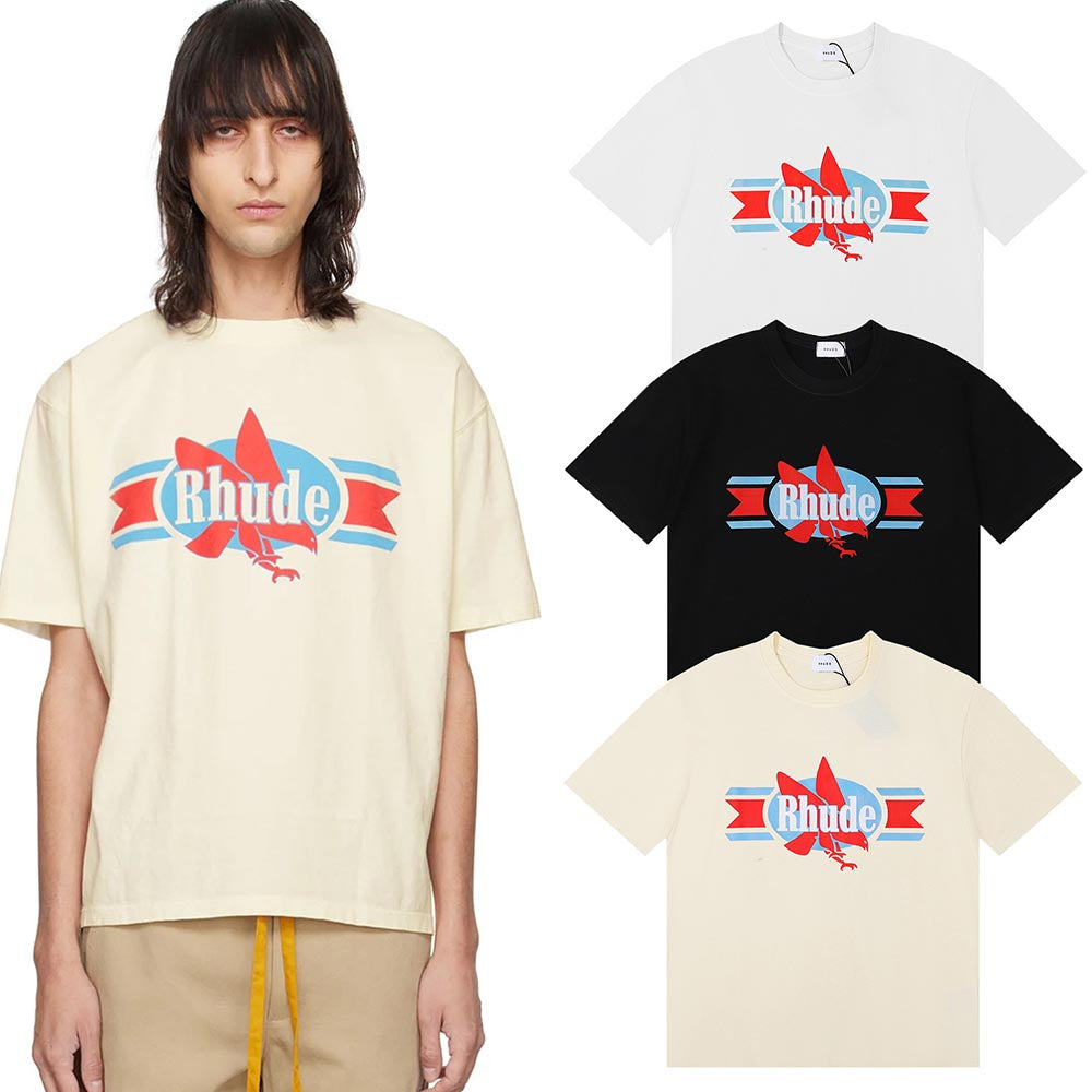 Rhude T-shirts Eagle Print Cotton Casual Short Sleeve Men and Women